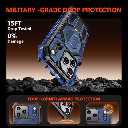 for iPhone 17 Pro Max Case with Kickstand, [15FT Military-Grade Drop Protection] [Compatible with MagSafe] Rugged Shockproof Heavy Duty Magnetic iPhone 17 Pro Max Phone Case Cover (Blue) - color: Blue
