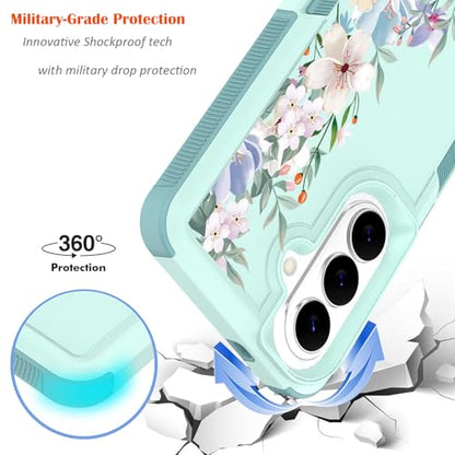for Samsung Galaxy S26 5G Case: Cute Flowers Floral Design for Girls Women Slim Soft TPU Bumper Shockproof Silicone Cell Phone Cover (Mint Green/Magnolia) - color: Mint Green/Magnolia