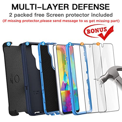 AICase Belt-Clip Holster Case for Galaxy S22 with Screen Protector, Heavy Duty Drop Protection Full Body Rugged Shockproof/DustProof Military Grade Tough Durable Cover for Samsung Galaxy S22 - color: Navy with Belt Clip