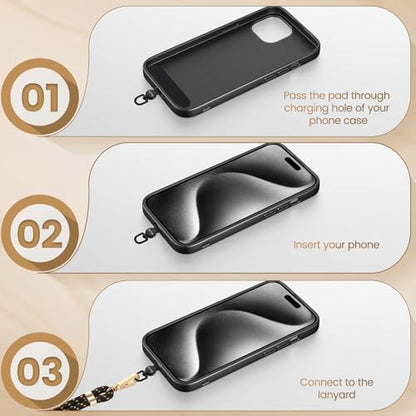 OUTXE Phone Tether Tab Rotatable 360°, 4 Pack Phone Lanyard Patch for Phone Strap Compatible iPhone & Other Cell Phone (Black) - color: Black