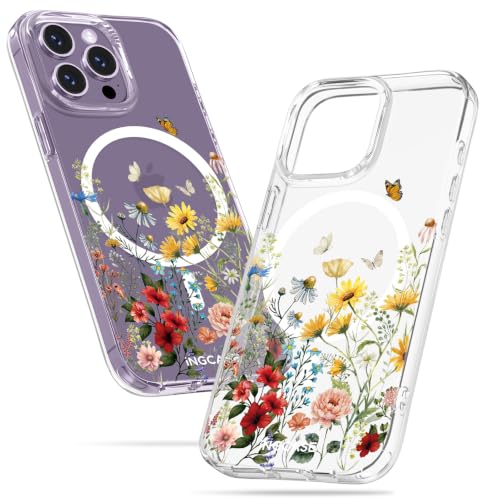 Cute Magnetic Case for iPhone 14 Pro Max - Clear Slim Phone Cases Compatible with MagSafe Retro Flower Pattern Unique Design for Women Girls Girly Soft TPU Protective Cover for Apple 14ProMax - color: Retro Flower, size: for iPhone 14 Pro Max