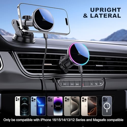 for Mag-Safe Car Mount Charger Dash Windshield Vent Magnetic Phone Holder - color: Black