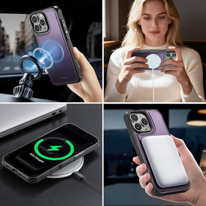 Strapurs for iPhone 15 Pro Magnetic Detachable Wallet Phone Case, Purple - color: (Detachable with Magsafe)-Purple, size: iPhone 15 Pro - 6.1"