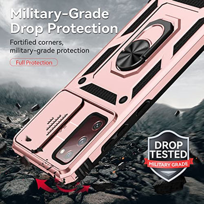 for Samsung Galaxy S20 FE 5G Case with Camera Lens Cover HD Screen Protector, Military-Grade Drop Tested Magnetic Ring Holder Kickstand Protective Phone Case for Samsung Galaxy S20 FE 5G (Rose Gold) - color: Rose Gold with camera cover Military-Grade 2nd