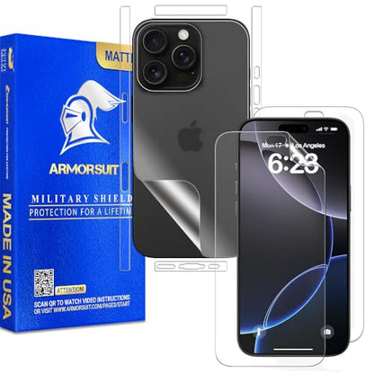ArmorSuit 2+2 Pack Paper-Feel Texture Full Body Skin + Screen Protector for iPhone 16 Pro Max MilitaryShield Matte Film - Made in the USA