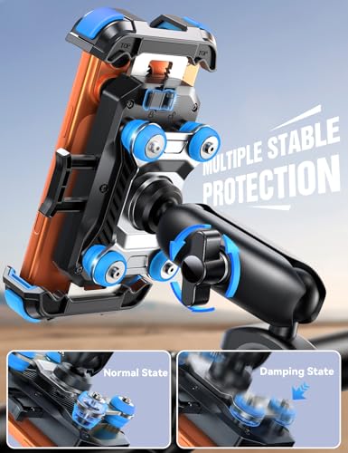 JOYROOM Motorcycle Phone Mount Holder with Dual Vibration Dampener - color: Blue