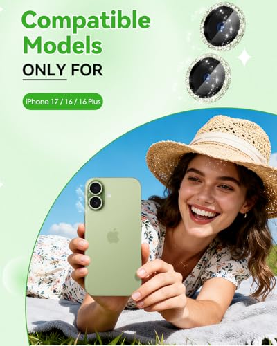 CloudValley All Bling Camera Lens Protector for iPhone 17/iPhone 16/Plus - color: Bling Green