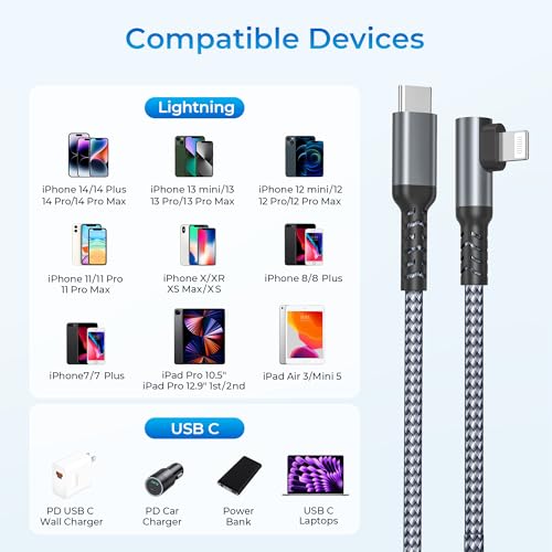 Elebase for iPhone 14 Car Charging Cable with USB Adapter 6.6FT - color: Angled-Gray, size: 6.6 FT