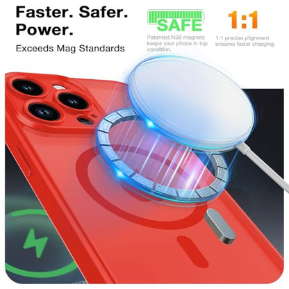 Magnetic Case for iPhone 13 Pro 6.1-Inch, [Compatible with Magsafe][Full Camera Protection] Ultra Slim Translucent Matte Shockproof Protection Phone Cover-Bright Red - color: Bright Red, size: iPhone 13 Pro