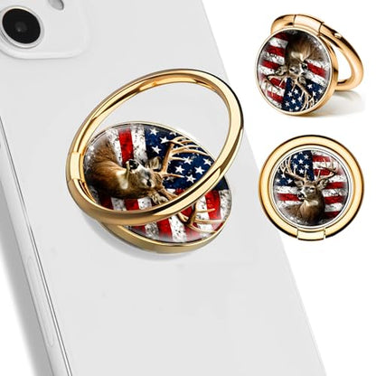 Cell Phone Ring Holder, Cute Phone Ring Grip Stand, 360°Rotation Funny Metal Kickstand Finger Grip American Flag Deer - color: American Flag Deer