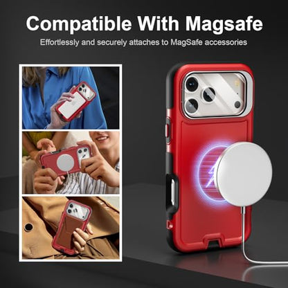 Follaroma for iPhone 17 Pro Max Case with Stand, Built-in Camera Cover, Compatible with MagSafe, Heavy Duty Shockproof Protection Phone Case, Anti-Drop, Magnetic Dual Layer Protective Cover, 6.9", Red - color: Black Red, size: iPhone 17 Pro Max 6.9''
