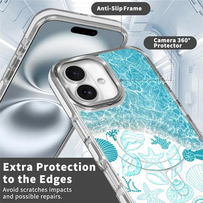 VisEnt Clear Case for iPhone 16, Magnetic Phone Case, Transparent Slim Cover, Military Grade Protection, Shockproof, Anti-Yellowing, Scratch Resistant, Ocean Wave Shell - color: Ocean Wave Shell, size: Iphone 16