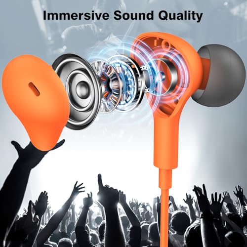 USB C Headphones for iPhone 18 Pro Max 17 16 15/Galaxy S26 FE Wired Earbuds - color: Orange