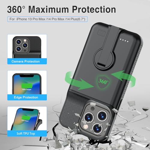 BOPPS for iPhone 13 Pro Max/14 Pro Max/14 Plus with Stand,Ultra Slim 8500 Portable Rechargeable Strong Protective Extended Case Cover for iPhone 14 pro max,13 pro max ，Black - size: iPhone 13 Pro Max /14 Pro Max/14 Plus