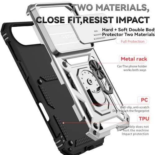 for iPhone Air Case, with Slide Camera Cover HD Screen Protector [Military Grade 16ft. Drop Tested] Ring Holder Kickstand Protective Phone Case for Apple iPhone Air 2025, Silver - color: Silver w/ Slide Camera 2nd gen. Military Grade