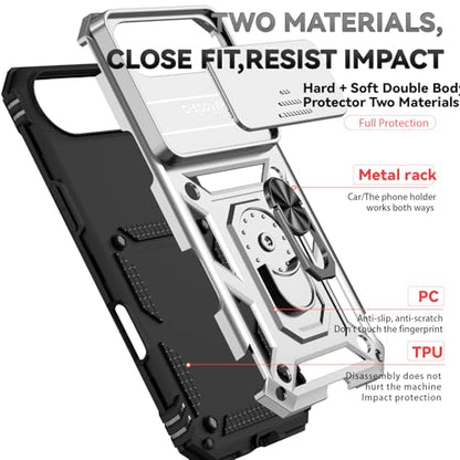 for iPhone Air Case, with Slide Camera Cover HD Screen Protector [Military Grade 16ft. Drop Tested] Ring Holder Kickstand Protective Phone Case for Apple iPhone Air 2025, Silver - color: Silver w/ Slide Camera 2nd gen. Military Grade