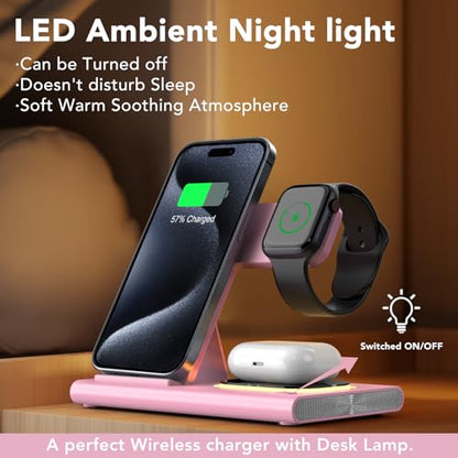 3 in 1 Foldable Charging Station for Apple Wireless Charger - color: Pink