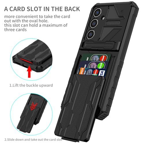 for Samsung Galaxy S24 FE Wallet Case with Card Holder, Black | Detachable Card Holder, Built-in Kickstand, with Screen Protectors, Military Grade, Full Body Shockproof - size: for Galaxy S24 FE - 6.7''