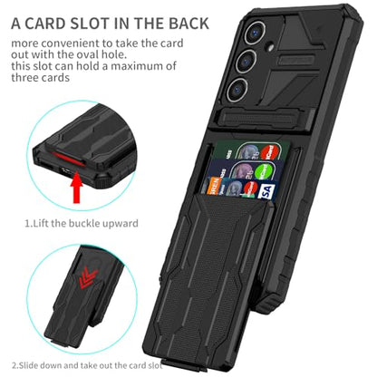 for Samsung Galaxy S24 FE Wallet Case with Card Holder, Black | Detachable Card Holder, Built-in Kickstand, with Screen Protectors, Military Grade, Full Body Shockproof - size: for Galaxy S24 FE - 6.7''