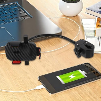Black Metal Gooseneck Phone Clamp Mount for Desk and Kitchen