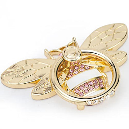 Allengel Bee Phone Ring Holder Finger Kickstand with Crystal, Cute Phone Ring Grip Holder for iPhone or Smartphone Cases, Gold White Pink - color: gold white pink