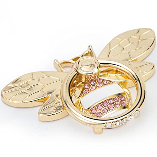 Allengel Bee Phone Ring Holder Finger Kickstand with Crystal, Cute Phone Ring Grip Holder for iPhone or Smartphone Cases, Gold White Pink - color: gold white pink