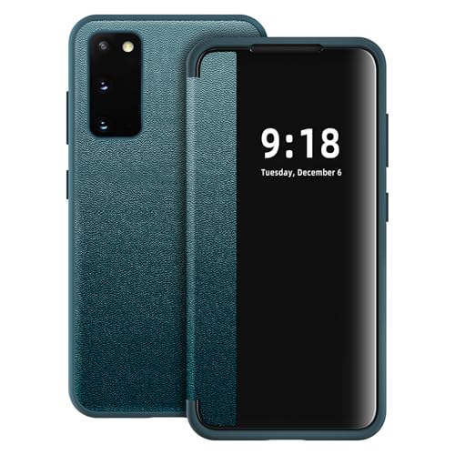 Flip Case for Samsung Galaxy S20 Case S View, Frosted Translucent Window Clear View Folio Protective Phone Case, 360 Degree Full Body Shockproof Flip Cover Case for Samsung S20 5G (Green) - color: Green, size: S20