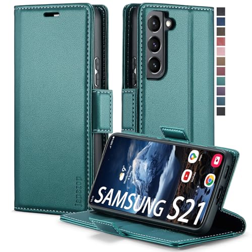 Samsung Galaxy S21 5G Wallet Case with Card Holder RFID Blocking Kickstand Magnetic,Leather Flip Case for Samsung Galaxy S21 5G 6.2 Inch (Fashion Green) - color: Fashion Green, size: S21 5G 6.2"