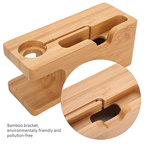 Bamboo Charging Dock Station, Multifunctional Phone and Watch Holder with Cable Management for Office Home and Car Use