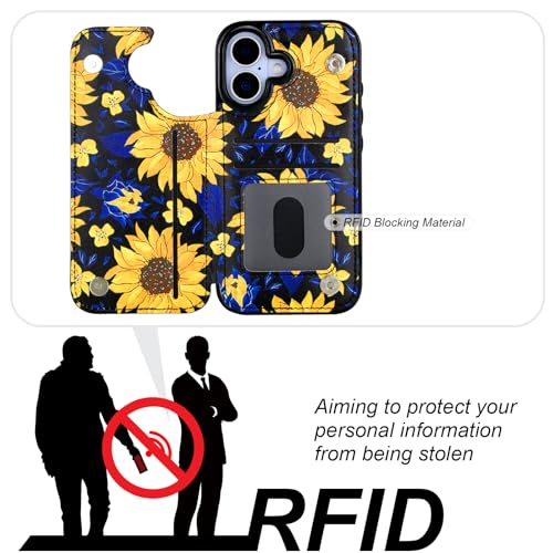 HAOPINSH Wallet Case with Card Holder for Phone 17, Blooming Sunflowers Pattern Back Flip Folio PU Leather Kickstand Card Slots Case, Double Magnetic Clasp Shockproof Cover 6.3" - color: Blooming Sunflowers