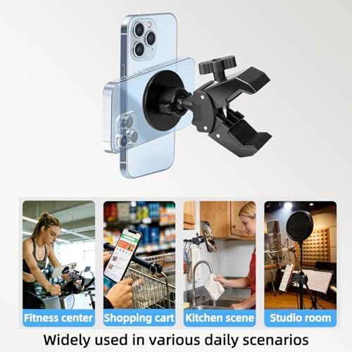 Magnetic Phone Holder Mount - N52 Strong Magnet, for Treadmill, Stroller, Spin bike, Golf Cart, Gym (Compatible with Peloton), Shopping Cart - MagSafe Compatible for MagSaf e iPhone 12-17 Series