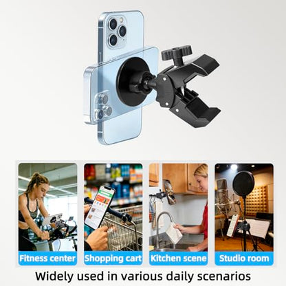 Magnetic Phone Holder Mount - N52 Strong Magnet, for Treadmill, Stroller, Spin bike, Golf Cart, Gym (Compatible with Peloton), Shopping Cart - MagSafe Compatible for MagSaf e iPhone 12-17 Series