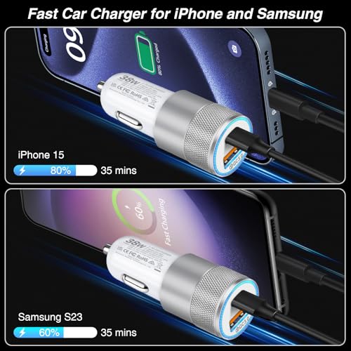 Car Charger, 2 Pack 38W Dual-Port USB-C & USB-A Cigarette Lighter Adapter - color: 2-Pack White