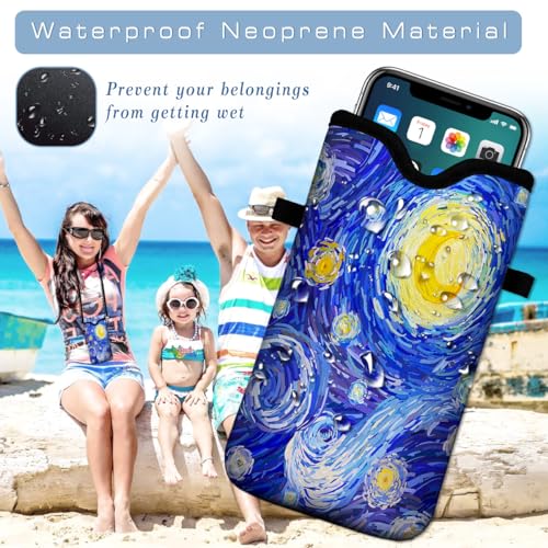 Universal Neoprene Cell Phone Pouch 7.1 X 4 in Mobile Protection Case Bag with Crossbody Strap/Neck Lanyard Starry Night Printed Pattern - color: Starry Night Printed Pattern