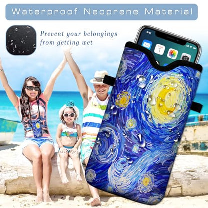 Universal Neoprene Cell Phone Pouch 7.1 X 4 in Mobile Protection Case Bag with Crossbody Strap/Neck Lanyard Starry Night Printed Pattern - color: Starry Night Printed Pattern