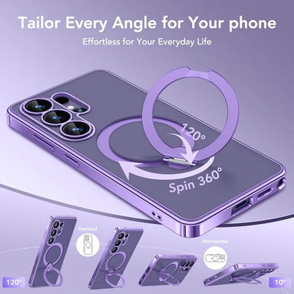 GolbinBox Magnetic for Samsung Galaxy S26 Ultra Case with 360° Spin Stand | [Compatible with MagSafe][Military Drop Protection] Shockproof Galaxy S26 Ultra Phone Cover with Kickstand,Light Purple/Clear - color: Light Purple/Clear
