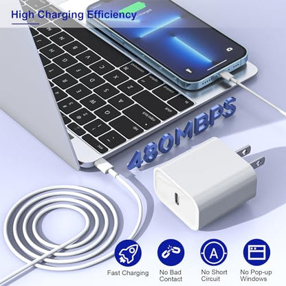 Apple Fast Charger, 10FT Extra Long Fast iPhone Charger Travel Plug Adapter Super Quick Apple Charging USB C Wall Charge Block with 10Foot Lightning Cable Cord for iPhone 14/13/12/11/X/XR/SE2022/iPad - size: 10FT