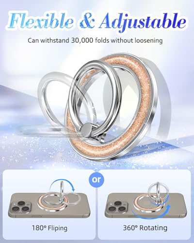 Phone Ring Holder Compatible with MagSafe - Magnetic Cell Phone Grip for Women Glitter Magnet Removable Finger Ring Grip Stand Cute Shine for iPhone 17 16 15 14 13 Pro Max Plus Air, Golden Rose