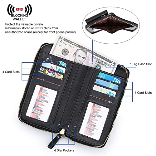S-ZONE Small Crossbody Bags for Women Phone Purse RFID Blocking Wallet | Card Slots, Vegan Leather, Anti-theft, Multi Pockets, Detachable Adjustable Strap, Travel Eveyday Outing - color: A-black
