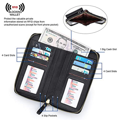 S-ZONE Small Crossbody Bags for Women Phone Purse RFID Blocking Wallet | Card Slots, Vegan Leather, Anti-theft, Multi Pockets, Detachable Adjustable Strap, Travel Eveyday Outing - color: A-black