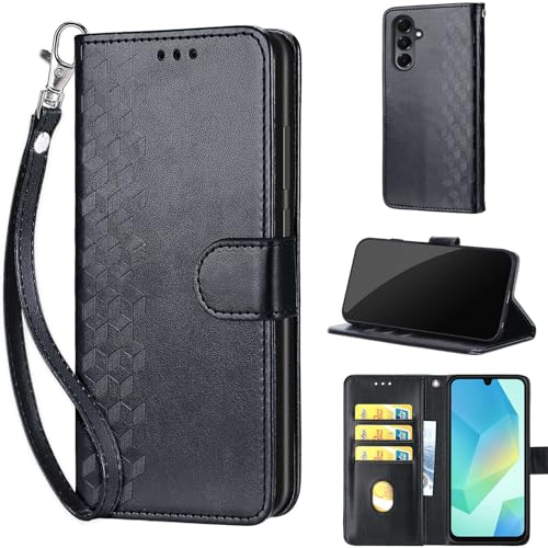 Wallet Case for Samsung Galaxy A16 5G, Black Cube | Women Flip Folio Cover, Embossed PU Leather, Stand, Credit Card Holders Slots, Wrist Strap - color: 1