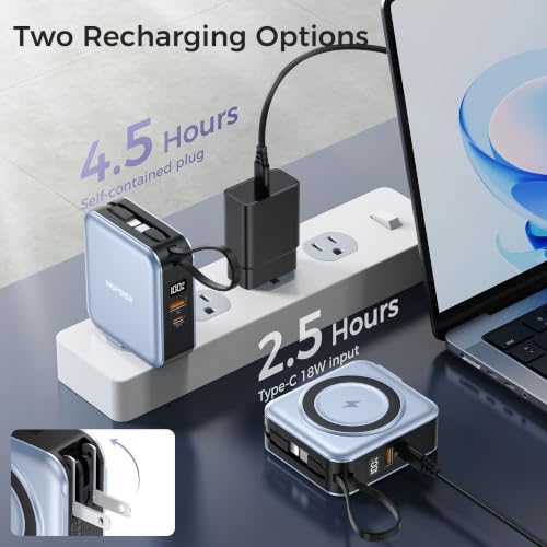10000mAh Portable Charger Power Bank Built in Cables&Wall Plug - color: Baby Blue