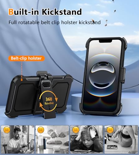 FNTCASE for iPhone 17e/16e Case with 360 Rotatable Belt-Clip Holster | Rugged Heavy Duty Drop Protection, Military Grade Shockproof Durable Protective Cell Phone Cover - color: Black Matte