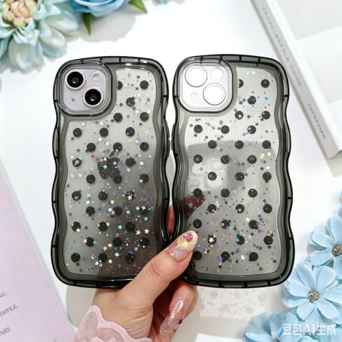 Glitter case for iPhone 13/14 Polka dots Black | Bling Sparkle Glitter，Polka dots，Full Protection Soft TPU，Kawaii Cute Phone Case for Women Girls - color: Polka Dots Black