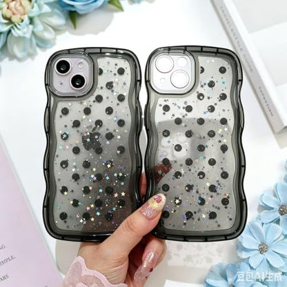 Glitter case for iPhone 13/14 Polka dots Black | Bling Sparkle Glitter，Polka dots，Full Protection Soft TPU，Kawaii Cute Phone Case for Women Girls - color: Polka Dots Black