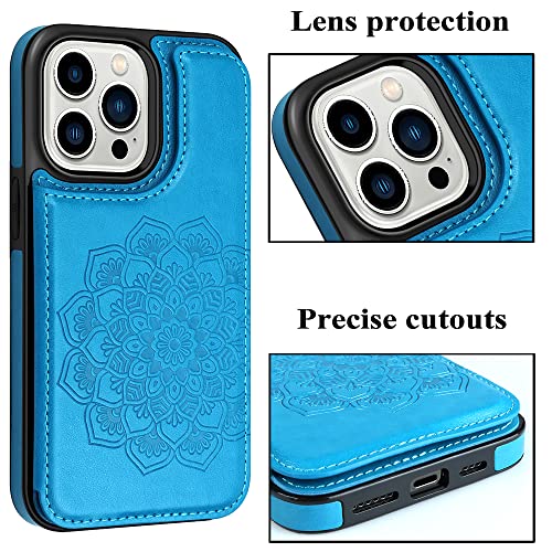 MMHUO iPhone 15 Pro Case with Card Holder, Magnetic Back Flip Wallet Case for Women, Protective Blue - color: Blue, size: Iphone 15 Pro 6.1"-(S)(Three Cameras)