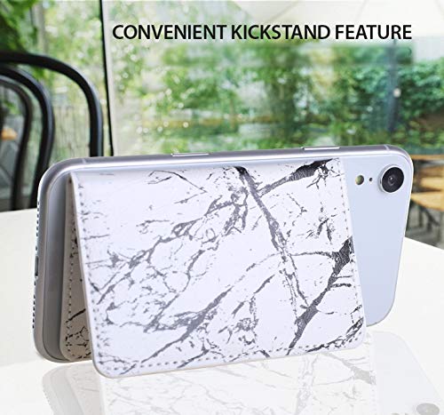 CheapSunday ID Card Holder for Back of Phone Leather Phone Wallet Stick On with Stand Flip Waterproof Leather Adhesive Wallet for Most Cellphones (Marble White) - color: Marble White