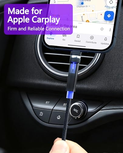 90 Degree iPhone Charger Cable Swivel Cord with 360° Rotating Head - 6.6FT Right Angle Lightning Cable 360° iPhone Cord with MFi, 2.4A Fast Charging, Data Sync, Apple Carplay for iPhone14 13 12 11 X 8