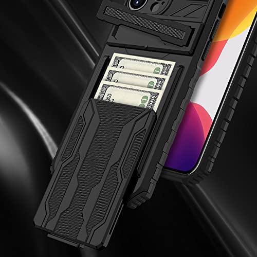 for iPhone XR Wallet Case with Card Holder, Black | Detachable Card Holder, Built-in Kickstand, with Screen Protectors, Military Grade, Full Body Shockproof - size: for iPhone XR - 6.1''