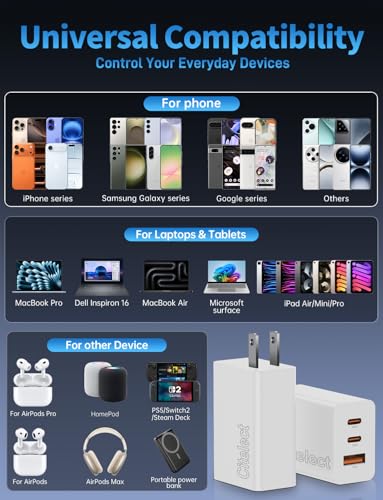 85W Dynamic Power GaN USB-C Fast Charger, 2C1A 3-Port, Max 65W, 2 Pack - color: White, size: 2Pack